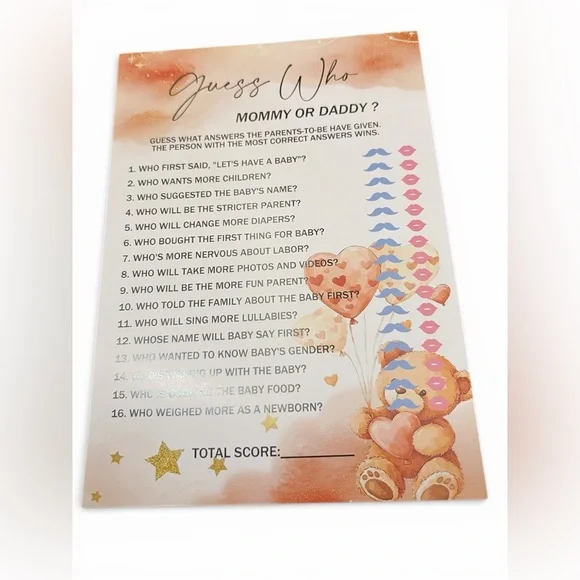 Baby Shower Game Cards with Teddy Bear Design (Set of 30) Front & Back 60 Total - Picture 5 of 6